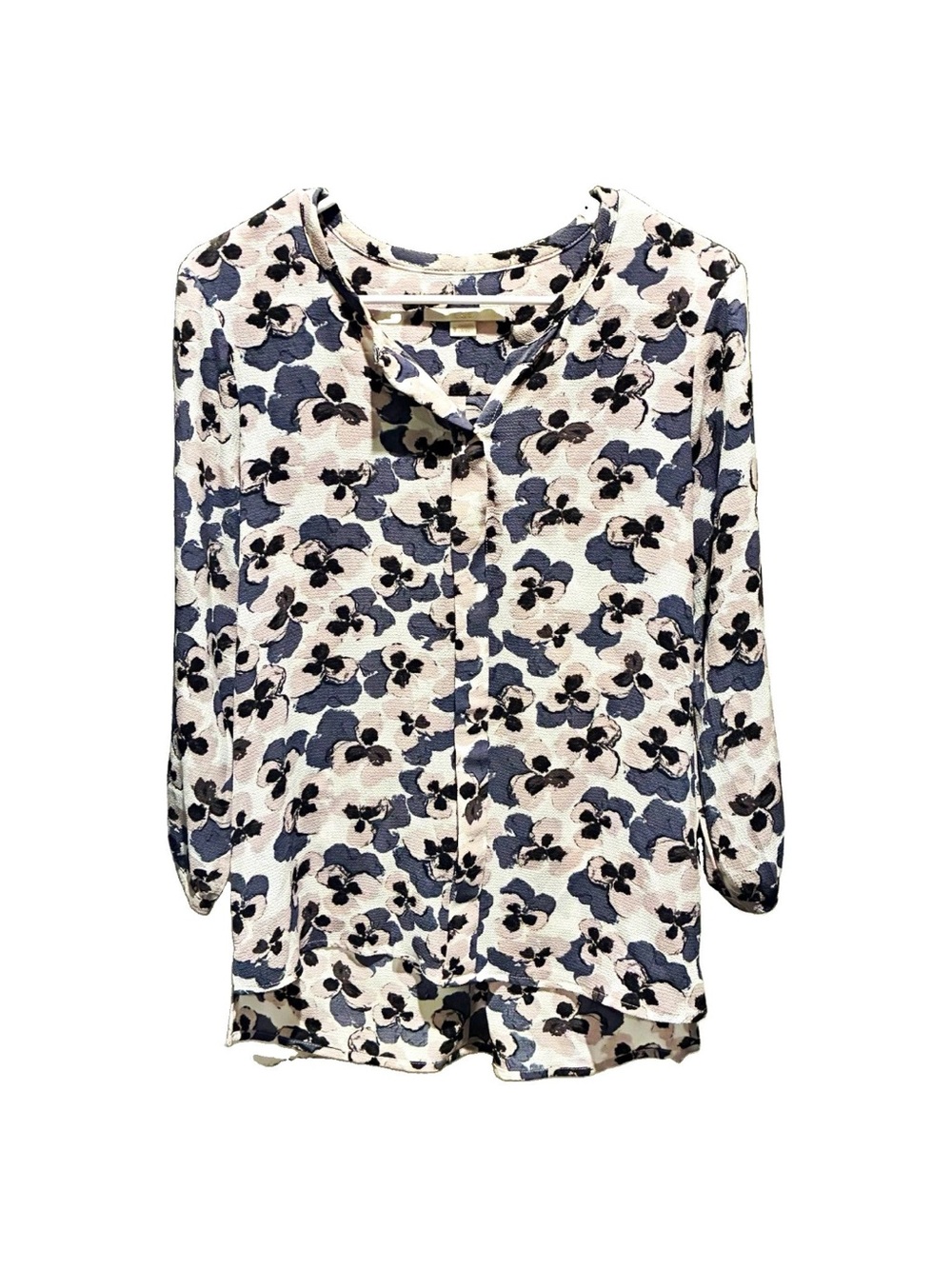 Women's Floral Button-Front Blouse in Cream and Blue